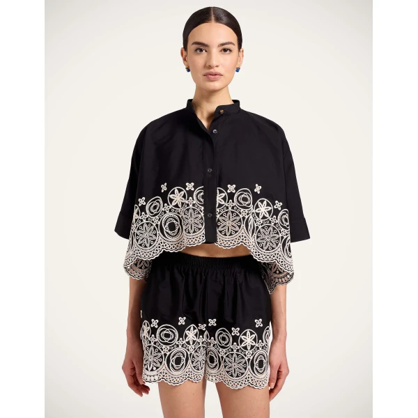 La DoubleJ Mini Foulard Shirt in Eclipse Solid Black - Tops - Milanese Maximalist Fashion at Coveti