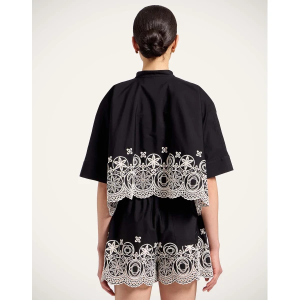 La DoubleJ Mini Foulard Shirt in Eclipse Solid Black - Tops - Milanese Maximalist Fashion at Coveti