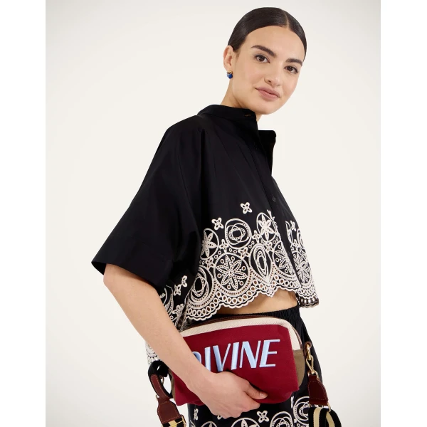 La DoubleJ Mini Foulard Shirt in Eclipse Solid Black - Tops - Milanese Maximalist Fashion at Coveti