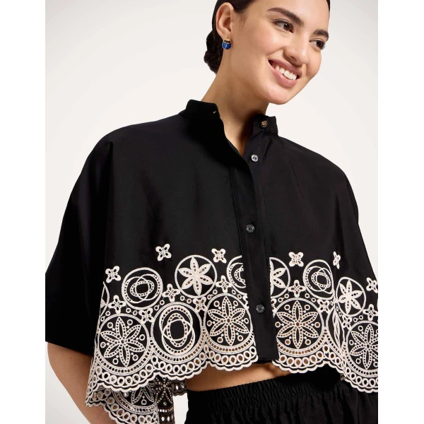 La DoubleJ Mini Foulard Shirt in Eclipse Solid Black - Tops - Milanese Maximalist Fashion at Coveti