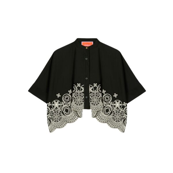 La DoubleJ Mini Foulard Shirt in Eclipse Solid Black - Tops - Milanese Maximalist Fashion at Coveti