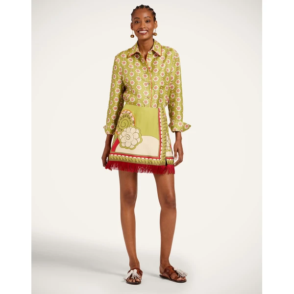 La DoubleJ Mini Foulard Skirt in Ambrosia Placée Green - Skirts - Milanese Maximalist Fashion at Coveti