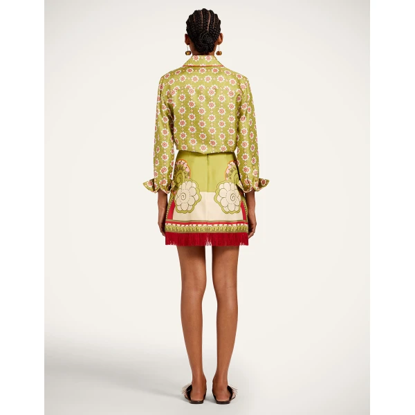 La DoubleJ Mini Foulard Skirt in Ambrosia Placée Green - Skirts - Milanese Maximalist Fashion at Coveti
