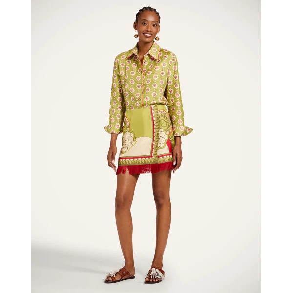 La DoubleJ Mini Foulard Skirt in Ambrosia Placée Green - Skirts - Milanese Maximalist Fashion at Coveti
