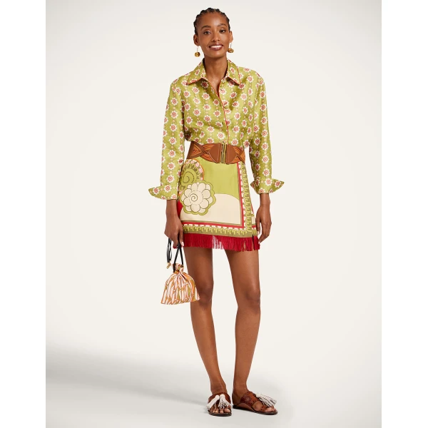 La DoubleJ Mini Foulard Skirt in Ambrosia Placée Green - Skirts - Milanese Maximalist Fashion at Coveti