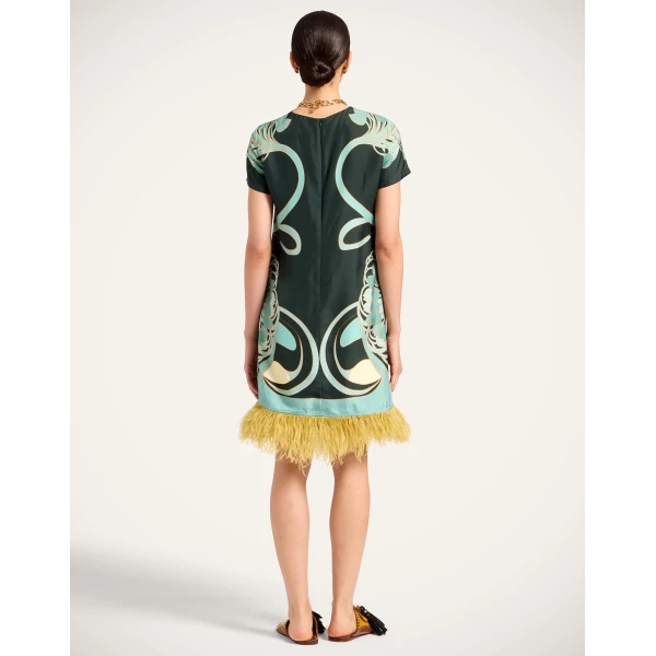 La DoubleJ Mini Swing Dress in Blooming Tulip Placée Dark Green - Dresses - Milanese Maximalist Fashion at Coveti