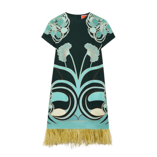 La DoubleJ Mini Swing Dress in Blooming Tulip Placée Dark Green - Dresses - Milanese Maximalist Fashion at Coveti