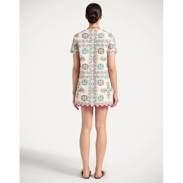 La DoubleJ Mini Swing Dress in Florette Tiles Ecru - Dresses - Milanese Maximalist Fashion at Coveti