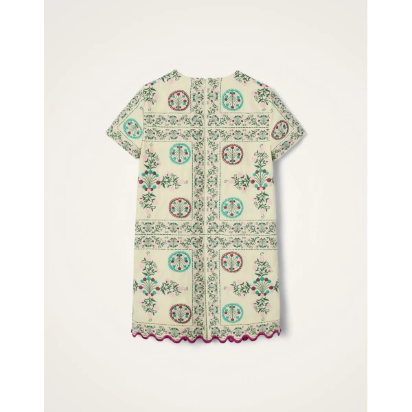 La DoubleJ Mini Swing Dress in Florette Tiles Ecru - Dresses - Milanese Maximalist Fashion at Coveti