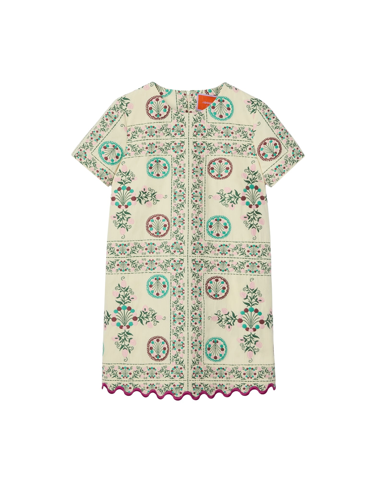 La DoubleJ Mini Swing Dress in Florette Tiles Ecru - Dresses - Milanese Maximalist Fashion at Coveti