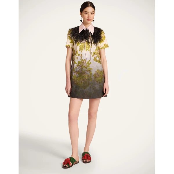 La DoubleJ Mini Swing Dress in Oasis Ombré Placée Green & Black - Dresses - Milanese Maximalist Fashion at Coveti