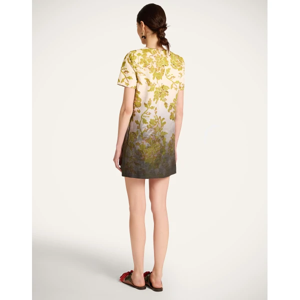La DoubleJ Mini Swing Dress in Oasis Ombré Placée Green & Black - Dresses - Milanese Maximalist Fashion at Coveti