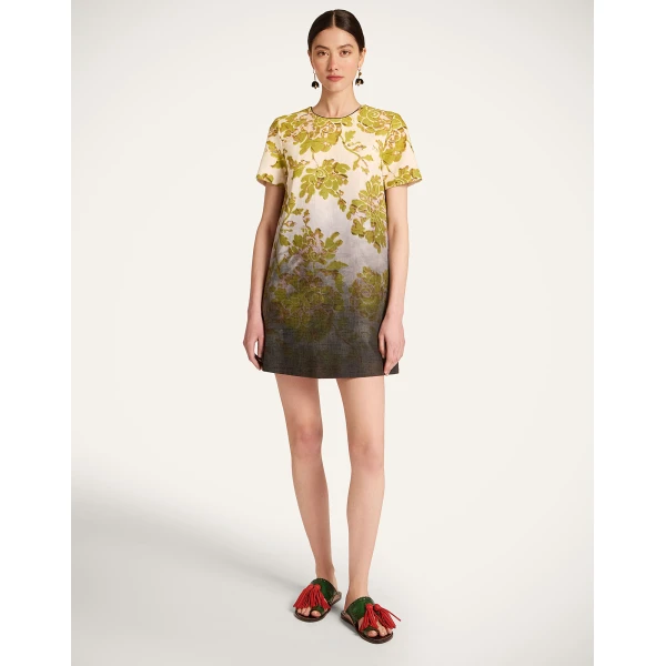 La DoubleJ Mini Swing Dress in Oasis Ombré Placée Green & Black - Dresses - Milanese Maximalist Fashion at Coveti