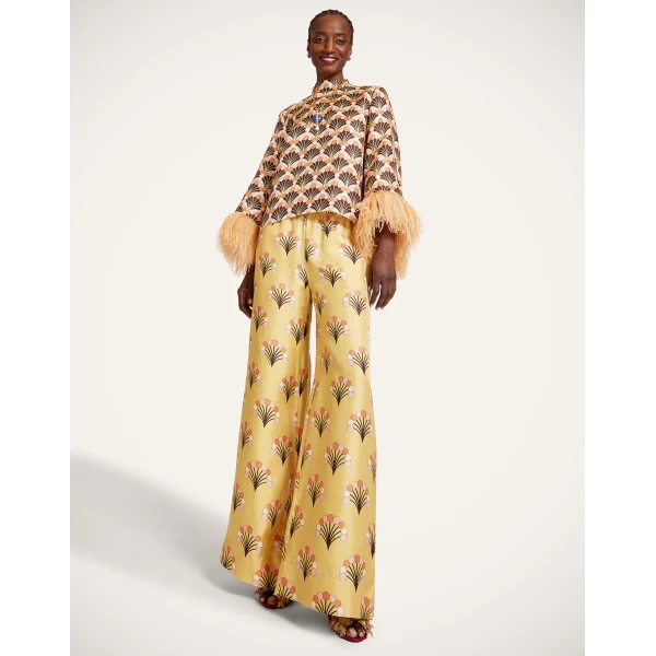 La DoubleJ Palazzo Pants in Florette Yellow - Pants - Milanese Maximalist Fashion at Coveti