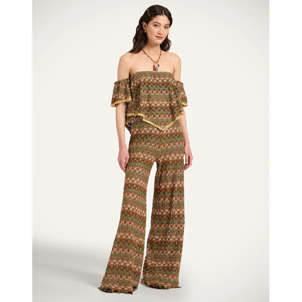 La DoubleJ Palazzo Pants in Multicolor Green & Orange - Pants - Milanese Maximalist Fashion at Coveti
