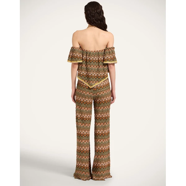 La DoubleJ Palazzo Pants in Multicolor Green & Orange - Pants - Milanese Maximalist Fashion at Coveti