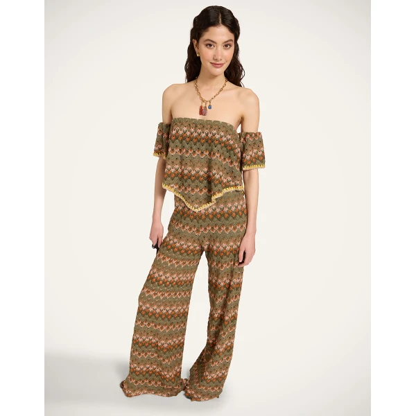 La DoubleJ Palazzo Pants in Multicolor Green & Orange - Pants - Milanese Maximalist Fashion at Coveti