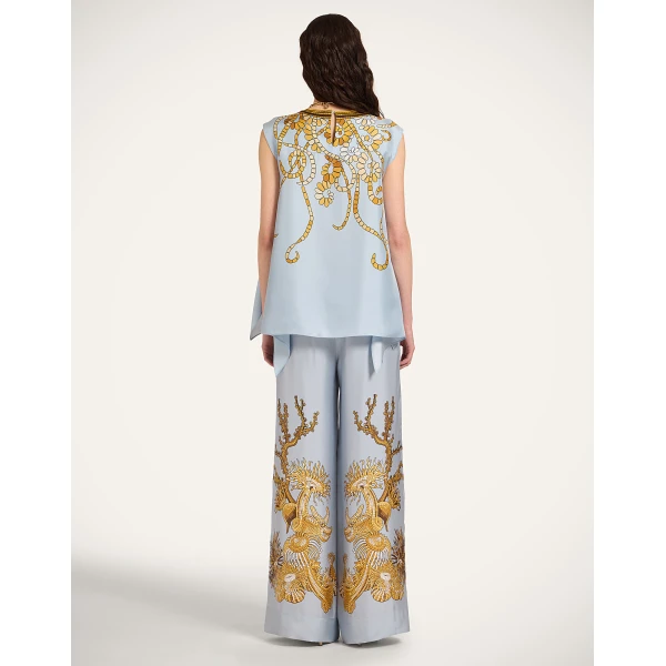 La DoubleJ Palazzo Pants in Oceania Placée Light Blue - Pants - Milanese Maximalist Fashion at Coveti