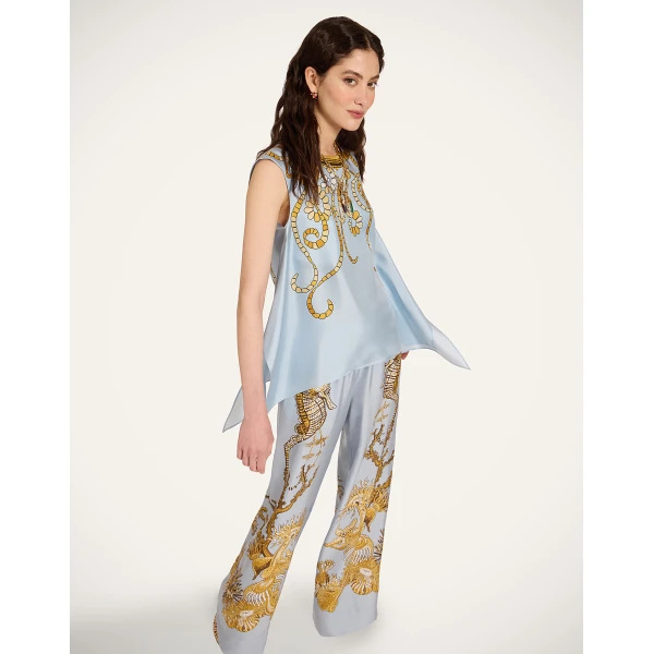 La DoubleJ Palazzo Pants in Oceania Placée Light Blue - Pants - Milanese Maximalist Fashion at Coveti