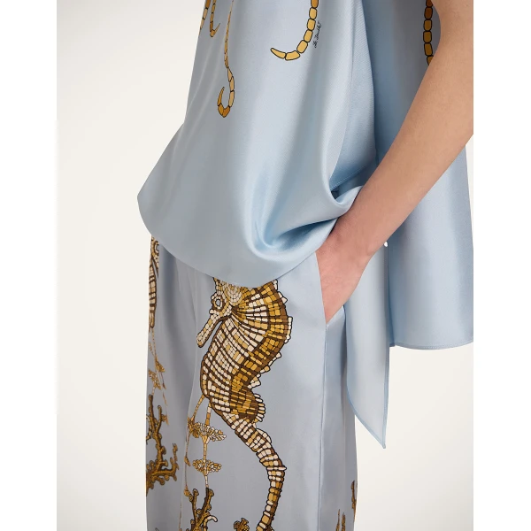 La DoubleJ Palazzo Pants in Oceania Placée Light Blue - Pants - Milanese Maximalist Fashion at Coveti