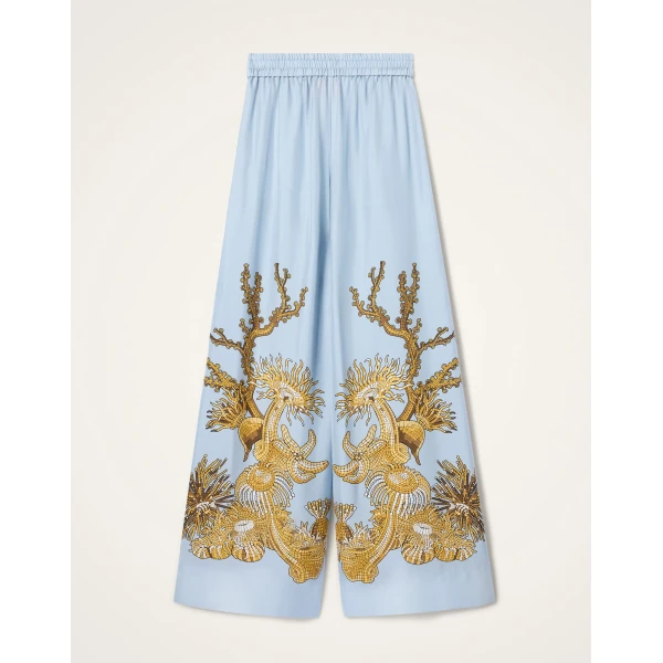 La DoubleJ Palazzo Pants in Oceania Placée Light Blue - Pants - Milanese Maximalist Fashion at Coveti