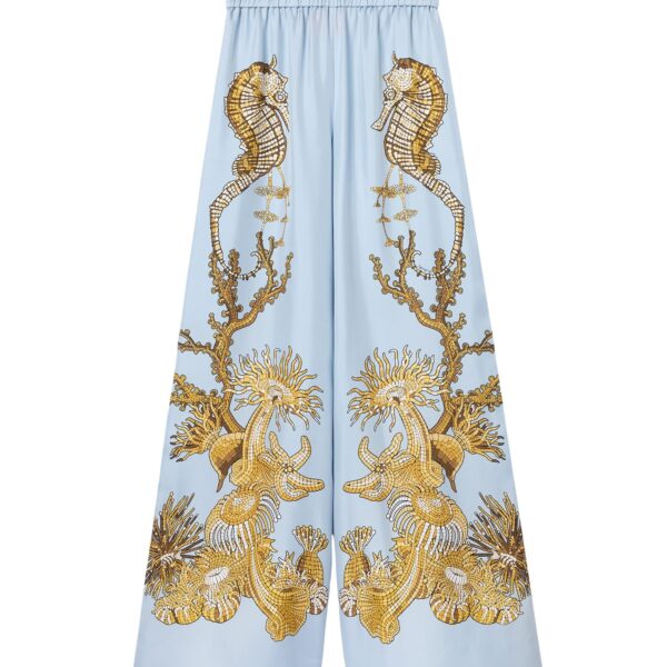 La DoubleJ Palazzo Pants in Oceania Placée Light Blue - Pants - Milanese Maximalist Fashion at Coveti