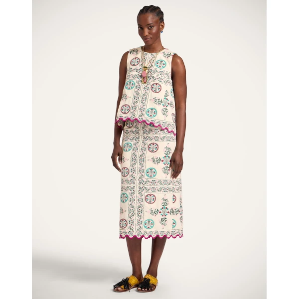 La DoubleJ Pencil Skirt in Florette Tiles Ecru - Skirts - Milanese Maximalist Fashion at Coveti