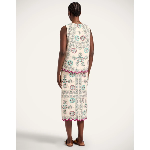 La DoubleJ Pencil Skirt in Florette Tiles Ecru - Skirts - Milanese Maximalist Fashion at Coveti