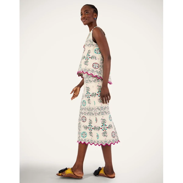 La DoubleJ Pencil Skirt in Florette Tiles Ecru - Skirts - Milanese Maximalist Fashion at Coveti