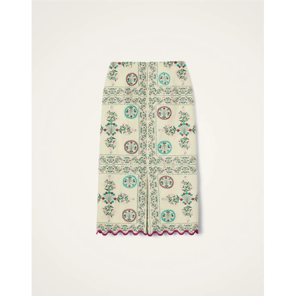 La DoubleJ Pencil Skirt in Florette Tiles Ecru - Skirts - Milanese Maximalist Fashion at Coveti