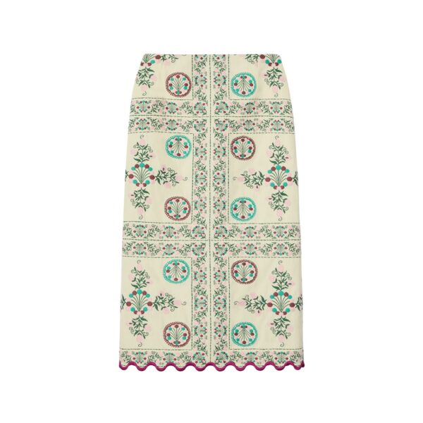 La DoubleJ Pencil Skirt in Florette Tiles Ecru - Skirts - Milanese Maximalist Fashion at Coveti