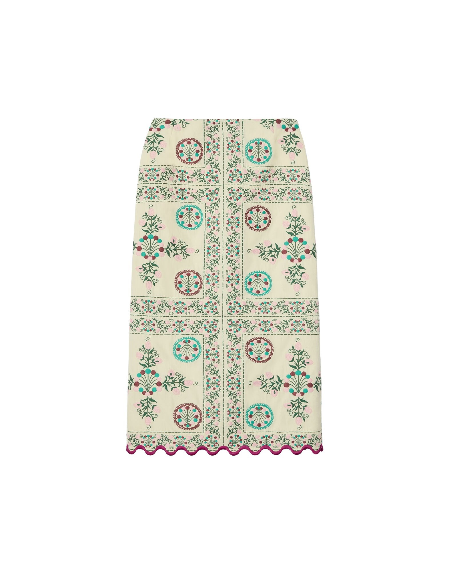 La DoubleJ Pencil Skirt in Florette Tiles Ecru - Skirts - Milanese Maximalist Fashion at Coveti