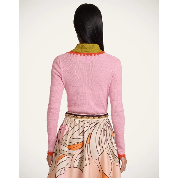 La DoubleJ Picket Polo Jumper in Solid Pink - Knitwear - Milanese Maximalist Fashion at Coveti