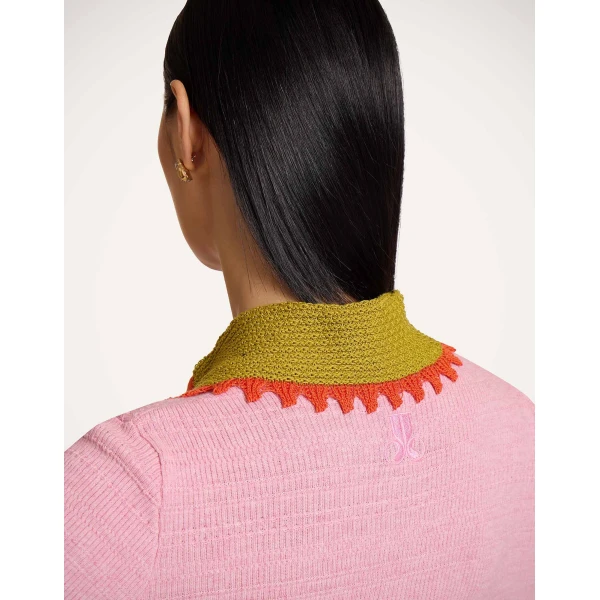 La DoubleJ Picket Polo Jumper in Solid Pink - Knitwear - Milanese Maximalist Fashion at Coveti