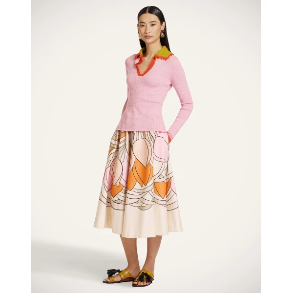 La DoubleJ Picket Polo Jumper in Solid Pink - Knitwear - Milanese Maximalist Fashion at Coveti
