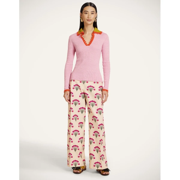 La DoubleJ Picket Polo Jumper in Solid Pink - Knitwear - Milanese Maximalist Fashion at Coveti