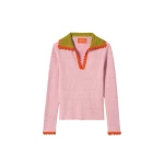 La DoubleJ Picket Polo Jumper in Solid Pink - Knitwear - Milanese Maximalist Fashion at Coveti