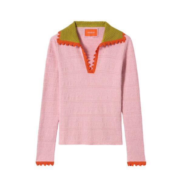 La DoubleJ Picket Polo Jumper in Solid Pink - Knitwear - Milanese Maximalist Fashion at Coveti
