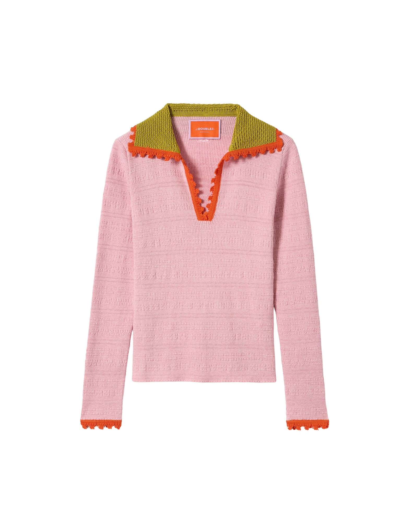 La DoubleJ Picket Polo Jumper in Solid Pink - Knitwear - Milanese Maximalist Fashion at Coveti