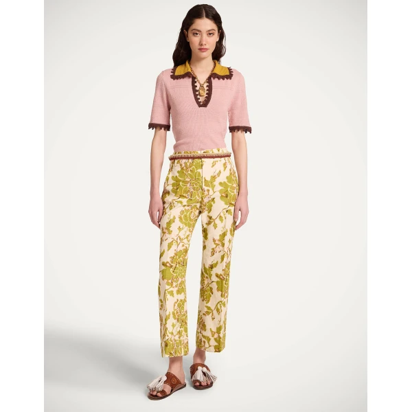 La DoubleJ Picket Polo Top in Solid Pink - Knitwear - Milanese Maximalist Fashion at Coveti