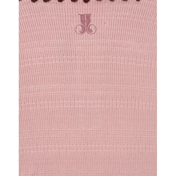 La DoubleJ Picket Polo Top in Solid Pink - Knitwear - Milanese Maximalist Fashion at Coveti