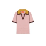 La DoubleJ Picket Polo Top in Solid Pink - Knitwear - Milanese Maximalist Fashion at Coveti