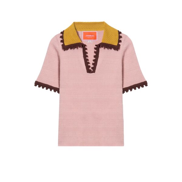 La DoubleJ Picket Polo Top in Solid Pink - Knitwear - Milanese Maximalist Fashion at Coveti