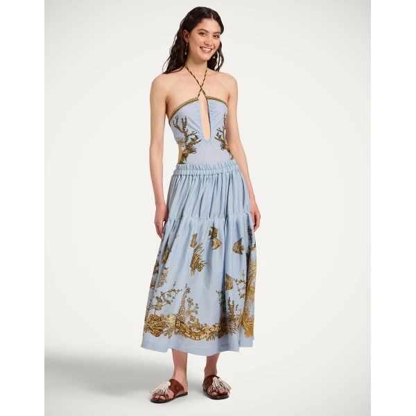 La DoubleJ Portal Suit in Oceania Placée Light Blue - Beachwear - Milanese Maximalist Fashion at Coveti