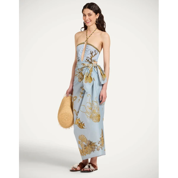 La DoubleJ Portal Suit in Oceania Placée Light Blue - Beachwear - Milanese Maximalist Fashion at Coveti