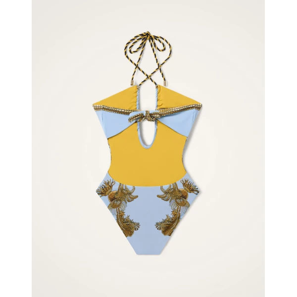La DoubleJ Portal Suit in Oceania Placée Light Blue - Beachwear - Milanese Maximalist Fashion at Coveti