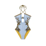 La DoubleJ Portal Suit in Oceania Placée Light Blue - Beachwear - Milanese Maximalist Fashion at Coveti