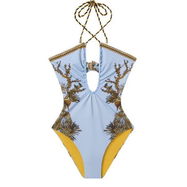 La DoubleJ Portal Suit in Oceania Placée Light Blue - Beachwear - Milanese Maximalist Fashion at Coveti