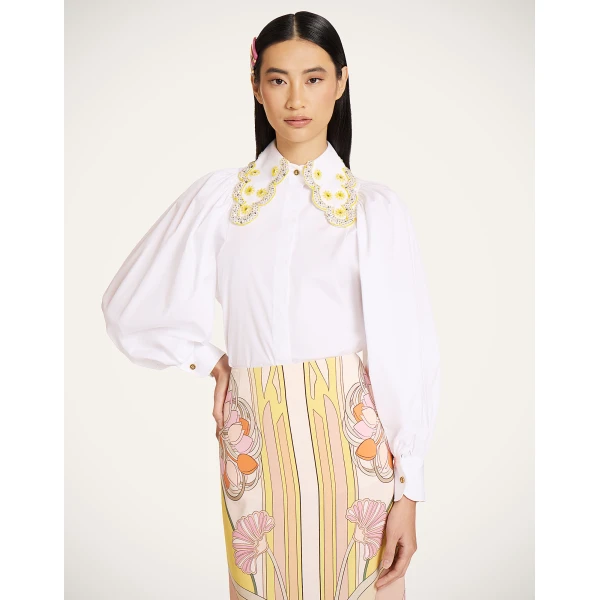 La DoubleJ Pouf Shirt in Solid White - Tops - Milanese Maximalist Fashion at Coveti
