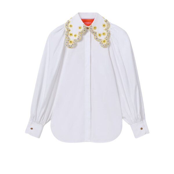 La DoubleJ Pouf Shirt in Solid White - Tops - Milanese Maximalist Fashion at Coveti